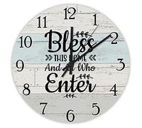 Horloge Murale,Que Dieu bénisse celui-ci et Tous Ceux Qui entrent,Décorative Pendule Murale Moderne Horloges Murales pour Maison Classe 25cm