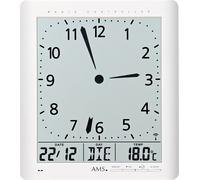 Horloge murale radio AMS, mouvement radio avec affichage analogique de l'heure et affichage numérique de l'heure, de la date, du jour et de la température, 21x24x3cm, 5896