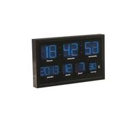 Horloge murale radio-pilotée LED bleues - LUNARTEC - Grand format - Date et température automatiques