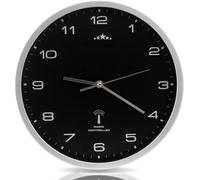 Horloge murale radio pilotée à quartz silencieuse noir/argent Ø 31cm trotteuse