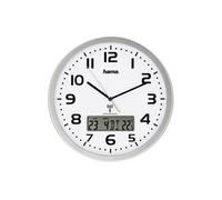 Hama Horloge murale radio-pilotée "Extra" (avec indicateur de date et température) Blanc et Argenté