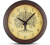 Fishtec - Horloge Murale Vintage Arbre de Vie 30,5 cm - Radiopilotée Mouvement Silencieux Grands Chiffres Cadre Effet Bois - Décoration Porte Bonheur Salon Chambre Cuisine Bureau