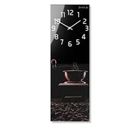 Horloge murale rectangulaire de cuisine 20 x 60 cm en verre avec impression directe moderne oblongue sans bruit de tic-tac café