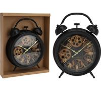 Horloge murale rétro avec mécanisme de rotation, 27cm, fonctionnement à piles, style industriel décoratif, noir et blanc