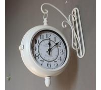 Horloge murale rétro double face étanche en fer antique pour intérieur et extérieur dans la maison, le jardin, la terrasse, le café