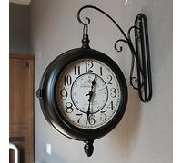 Horloge murale rétro double face étanche en fer antique pour intérieur et extérieur dans la maison, le jardin, la terrasse, le café