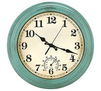 Horloge murale rétro étanche de 30,5 cm pour intérieur/extérieur avec thermomètre, horloge à quartz silencieuse sans tic-tac, décoration murale pour cuisine, chambre, salon, salle de bain, terrasse,