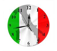 Horloge Murale Ronde 25cm, Drapeau Italien La Forme du Territoire Italien Est sur Le Drapeau avec Le Rouge Vert Blanc Horloge Murale Classique Pendule Murale, pour Salle De Bain, Salle À Manger