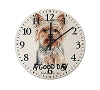 Horloge Murale Ronde 25Cm, Portrait À L'Aquarelle d'un Chien Yorkie Terrier Une Bonne Journée Horloge Murale Moderne Silencieux Horloge Murale Décorative Décoratif pour Bar, L'Écolerustique