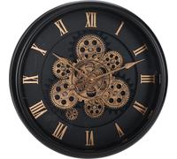 Horloge murale ronde 38cm noire, décorative avec mécanisme rotatif et chiffres romains
