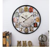 Horloge Murale Ronde, 50 cm Horloge Murale Rétro en Fer Forgé, Silencieuse, Fonctionnement à Piles, Noire, Brune