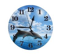 Horloge murale ronde à impression numérique de deux dauphins, horloges murales rondes pour décor de salon, horloge murale décorative silencieuse sans tic-tac pour la cuisine à domicile (9,84 pouces)