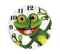 Horloge murale ronde amusante en forme de grenouille verte, silencieuse, sans tic-tac, fonctionne à piles, facile à lire pour étudiants, bureau, école, maison, horloge décorative