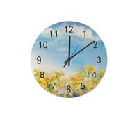 Horloge Murale Ronde,Aquarelle Printemps Fleur Jardin Ciel Bleu,Fonctionnement à Piles Horloge à Quartz Facile à Lire Pendules Murales pour Déco Café 25cm