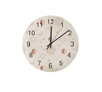 Horloge Murale Ronde,Astrologie Espace Boho Soleil Lune Étoile,Silencieuse Pendule Murale Silencieuse sans Tic-Tac Horloges Murales pour Déco Classe 25cm