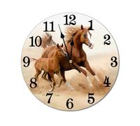 Horloge Murale Ronde de Style bohème, décorative, à Piles, silencieuse et sans tic-tac, idéale pour la Maison, Le Bureau et l'école, 24,9 cm (Cheval au Galop, 25,4 cm)