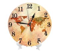 Horloge Murale Ronde de Style bohème, décorative, à Piles, silencieuse et sans tic-tac, idéale pour la Maison, Le Bureau et l'école, 24,9 cm (Carte du Monde, 30,5 cm)