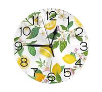 Horloge murale ronde d'été en forme de citron, vintage, décorative, sans tic-tac, silencieuse, à quartz, analogique, décoration d'intérieur, pour salon, chambre à coucher, bureau, école, cuisine, 24