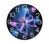 Horloge murale ronde élégante 3D à quartz analogique silencieuse avec papillon et étoile - 24 cm