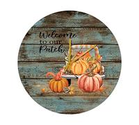 Horloge murale ronde en bois Bienvenue dans notre patch Feuille d'érable Buffalo Check Truck Citrouille Horloge murale vintage rétro silencieuse sans tic-tac Maison Cuisine Salle de bain 30,5 x 30,5