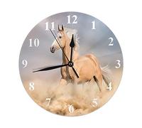 Horloge murale ronde en forme de cheval, cheval Palomino avec long mâle blond, horloge murale ronde, décoration murale pour la maison, le jardin, la chambre à coucher, le bureau, l'école (25,4 cm)