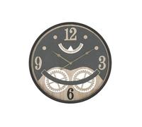 Horloge Murale ronde en Métal, MDF et Verre 67cm Noir et Marron