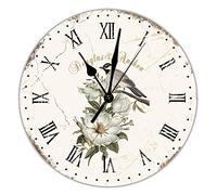 Horloge murale ronde en PVC à motif de rose française, fonctionne à piles, silencieuse, 25,4 cm, décoration vintage de ferme, pour chambre à coucher, salon, maison, café, bureau