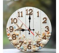 Horloge Murale Ronde,Étoile de mer Coquillage sur Le thème de la Plage,Moderne Horloge à Quartz Silencieuse sans Tic-Tac Horloges pour Bureau Salon 25cm