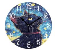 Horloge Murale Ronde,Galaxie du Chat Ciel étoilé,Décorative Horloge à Quartz Silencieuse Pendules Murales pour Salon Chambre 25cm