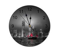 Horloge murale ronde moderne de Hong Kong - Deux couleurs - Silencieuse - Sans tic-tac - Pour cuisine, bureau, rétro - 35,6 cm