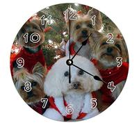 Horloge murale ronde moderne - Décoration d'arbre de Noël avec chiots sur le thème naturel des animaux, silencieuse, sans tic-tac, pour cuisine, bureau, horloge rétro à suspendre, 25,4 cm