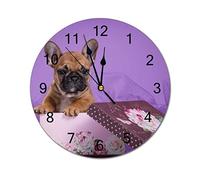 Horloge murale ronde moderne en forme de bouledogue français avec boîte cadeau silencieuse et silencieuse pour cuisine, bureau, horloge rétro à suspendre, 35,6 cm