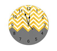 Horloge murale ronde moderne en forme de chevron - Doré, jaune et gris - Silencieuse - Pour cuisine, bureau, rétro - 35,6 cm