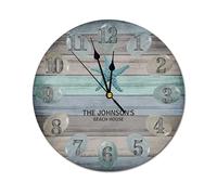 Horloge murale ronde moderne en verre de mer et plage nautique en bois flotté silencieuse sans tic-tac pour cuisine, bureau, horloge rétro à suspendre, 35,6 cm