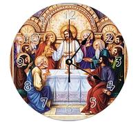 Horloge murale ronde moderne - La dernière Cène Christ Love Bible Dieu Jésus sur le thème naturel silencieuse sans tic-tac pour cuisine, bureau, horloge rétro à suspendre, 25,4 cm