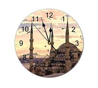 Horloge murale ronde moderne - Mosquée du Sultan Ahmed à Istanbul - Turquie - Silencieuse - Sans tic-tac - Pour cuisine, bureau - Horloge rétro suspendue - 35,6 cm