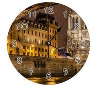 Horloge murale ronde moderne - Notre Dame Seine La Seine Paris France Rivière Thème Naturel Horloge murale silencieuse sans tic-tac pour cuisine, bureau, horloge rétro à suspendre, 35,6 cm