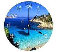 Horloge murale ronde moderne - Peaceful Bay Beach Bateaux à voiles sur le thème naturel de l'océan - Horloge murale silencieuse sans tic-tac pour cuisine, bureau, horloge rétro à suspendre, 35,6 cm