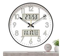Horloge Murale Ronde phosphorescente sans tic-, Grand écran numérique, Horloge de 25,4 cm, Horloge avec température et humidité, décoration d'intérieur