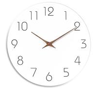 Horloge murale ronde silencieuse en bois de 30,5 cm, alimentée par piles, design sans tic-tac, décoration élégante pour la maison et le bureau pour cuisine, salon et espace de travail (blanc)