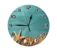 Horloge Murale Ronde,Texture Bois étoile de mer,Silencieuse sans Tic-Tac Horloge à Quartz Fonctionnement à Piles Pendules Murales pour Salon Classe 25cm