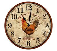 Horloge murale rustique en bois avec coq en forme de poule - Décoration de cuisine - 38,1 cm - Fonctionnement à piles - Silencieuse - Sans tic-tac - Décoration murale pour salon, chambre à coucher, bureau