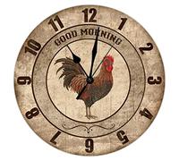 Horloge murale rustique en forme de coq avec coq - 38,1 cm - Silencieuse - Décoration murale rétro pour chambre à coucher, salon, bureau