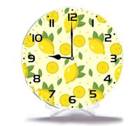 Horloge murale rustique silencieuse sans tic-tac fruits citron horloge ronde fonctionne à piles pour salon, cuisine, chambre à coucher, salle de bain, bureau, maison, école