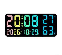 Horloge murale RVB avec température et humidité, affichage LED numérique silencieux, sans tic-tac, réveil multifonction à lumière ambiante pour salon, chambre à coucher, bureau, noir, 35 cm