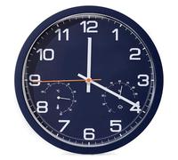 Horloge murale sans bruit de tic-tac - 30 cm - Pour l'intérieur et l'extérieur - Résistante aux intempéries - Avec affichage de la température et hygromètre - Horloge de cuisine moderne (bleu)