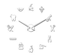 Horloge murale sans cadre silencieux signe dentaire argenté horloge murale batterie de bricolage alimentaire convivial auto-adhésif décor dentaire acrylique pour bureau, décoration de bureau du salon