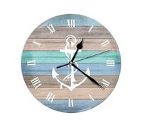 Horloge Murale sans tic-tac | Horloge Murale rétro en Bois avec Chiffres sur Le thème de la Plage, horloges murales Bleues faciles à Lire pour Lieu de Travail, Cuisine