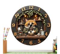 Horloge murale silencieuse 30 cm en bois thème chat outil temps | Horloge murale en bois pour maison, salon, chambre à coucher, ferme, bar, bureau, bibliothèque, salle d'étude