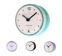 Horloge murale silencieuse à quartz - 7,5 cm - Étanche - Anti-buée - Petit miroir de salle de bain - Pour douche, cuisine - Avec support à ventouse et cadran de lecture - Élégante maison (vert)